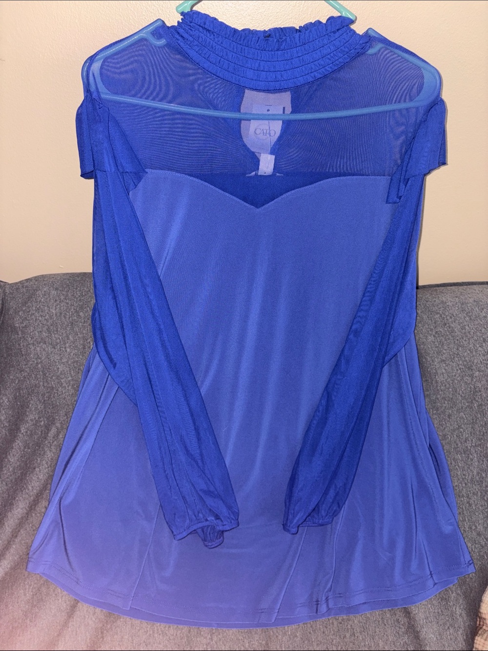 Cato Royal Blue Mesh Yoke Long-Sleeve Blouse - Picture 1 of 4